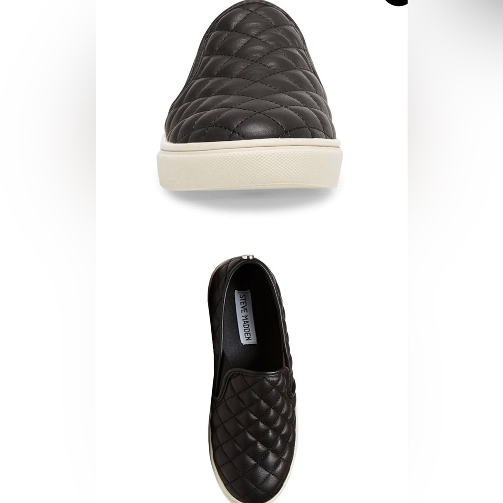 Steve Madden Ecentrcq Patent Leather Quilted Black Slip On Flat Shoes - Picture 11 of 11